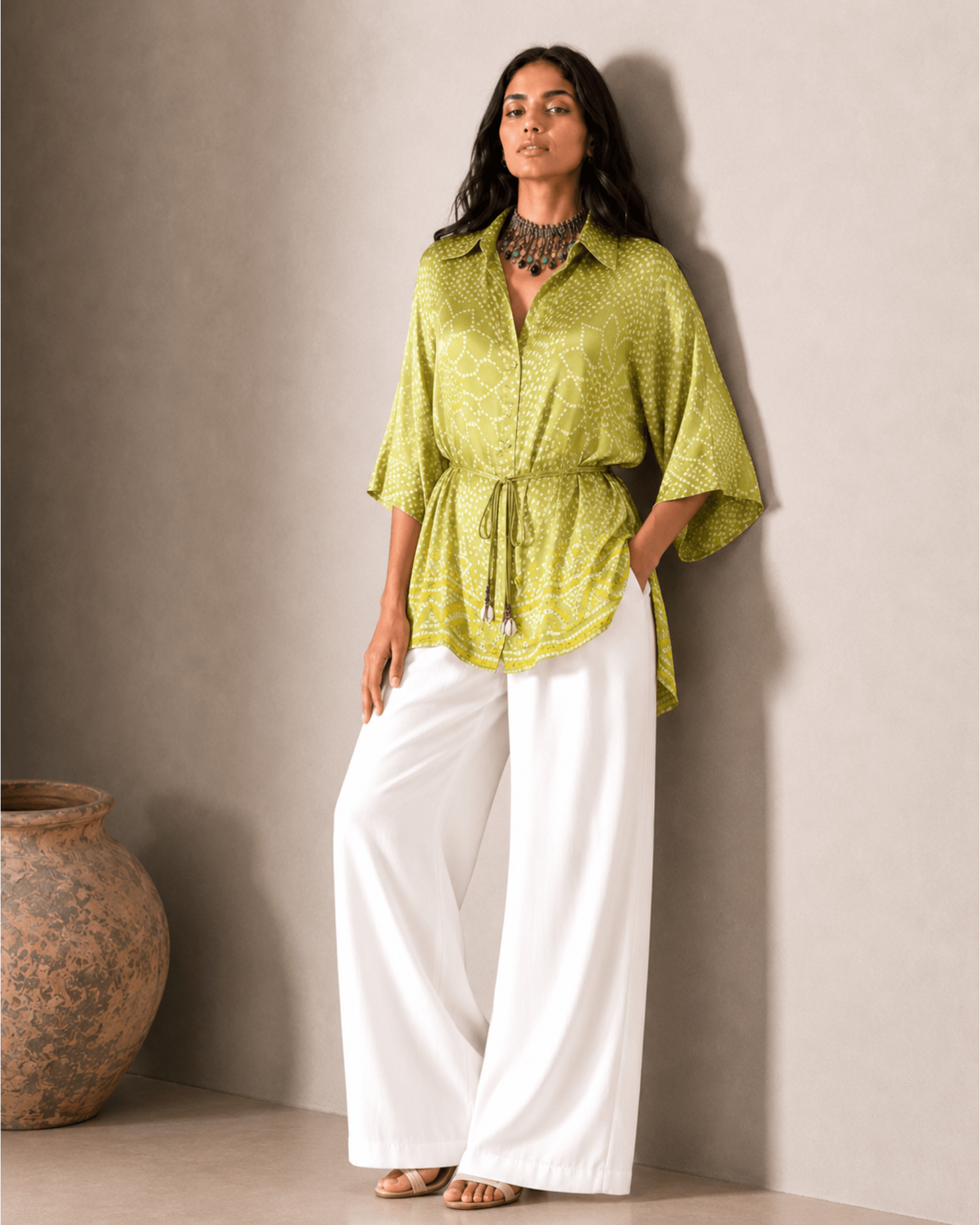 Shirt Kimono Bandhej - Fresh Green - Mayura Kumar