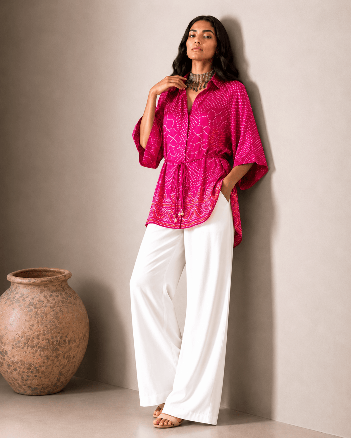 Shirt Kimono Bandhej - Fuchsia Rani - Mayura Kumar