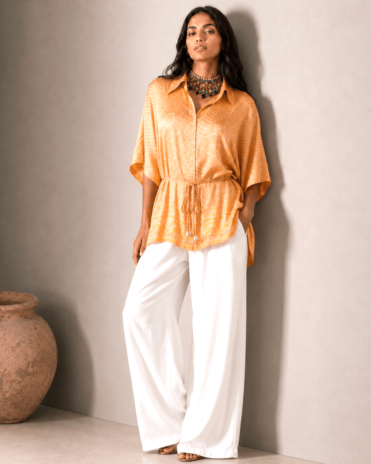 Shirt Kimono Bandhej - Peach - Mayura Kumar