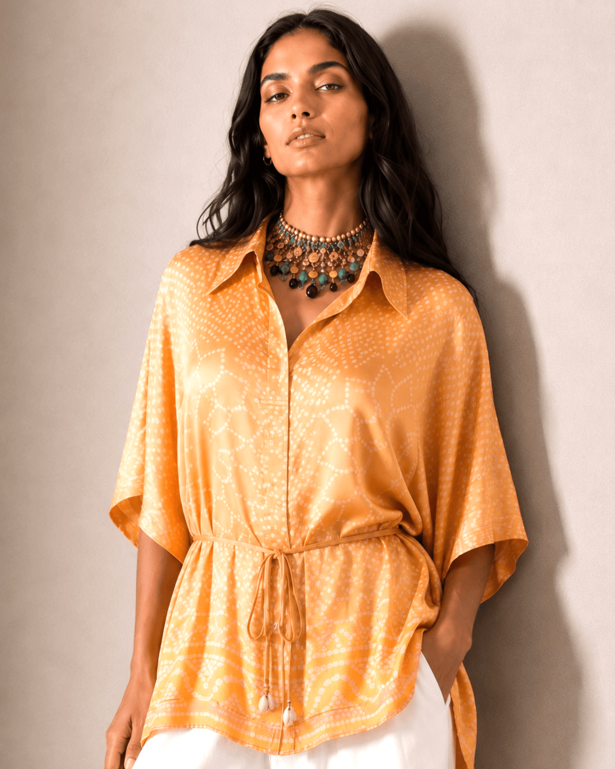 Shirt Kimono Bandhej - Peach - Mayura Kumar