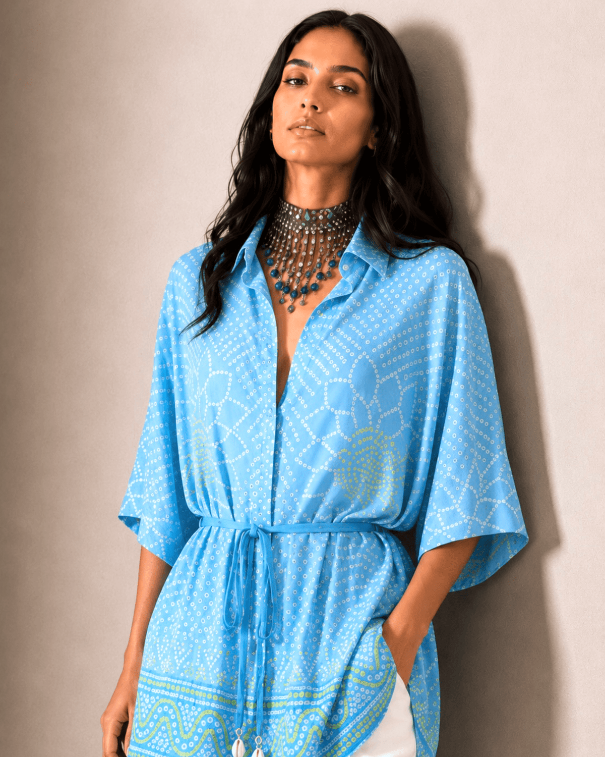 Shirt Kimono Bandhej - Sky Blue - Mayura Kumar
