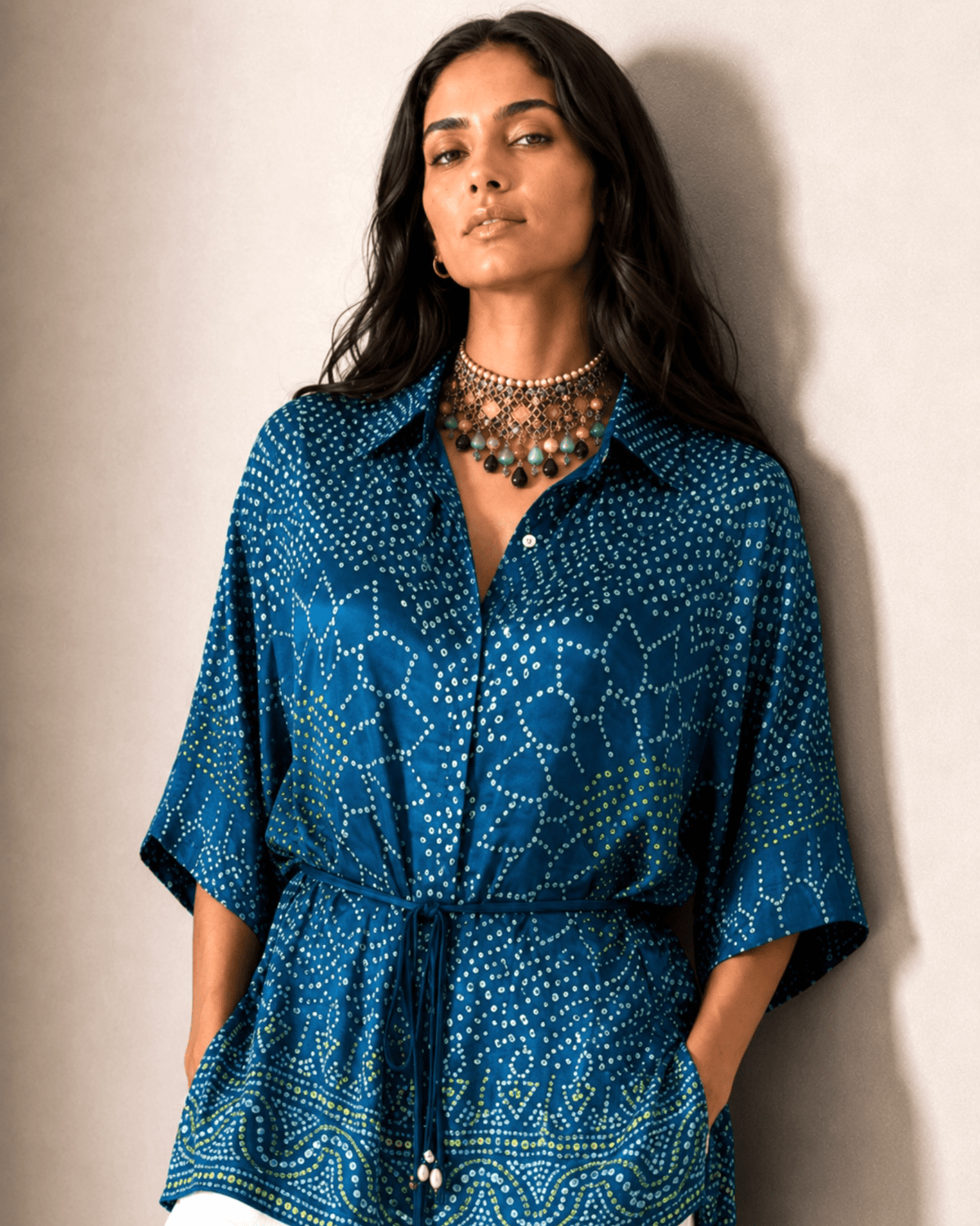 Shirt Kimono Bandhej - Teal Blue - Mayura Kumar