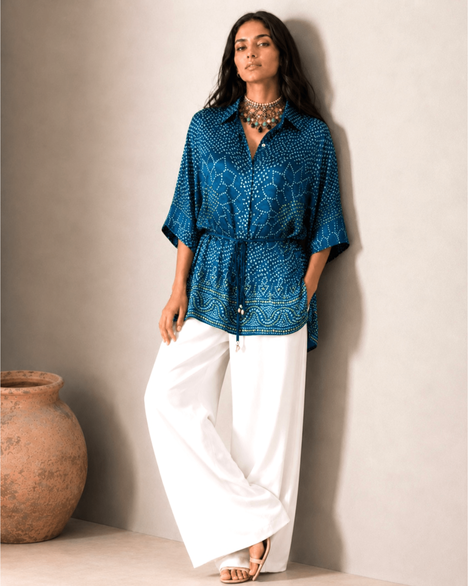 Shirt Kimono Bandhej - Teal Blue - Mayura Kumar