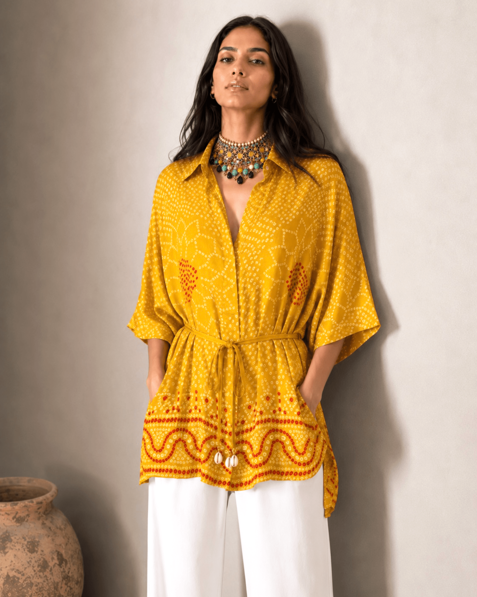 Shirt Kimono Bandhej - Yellow - Mayura Kumar