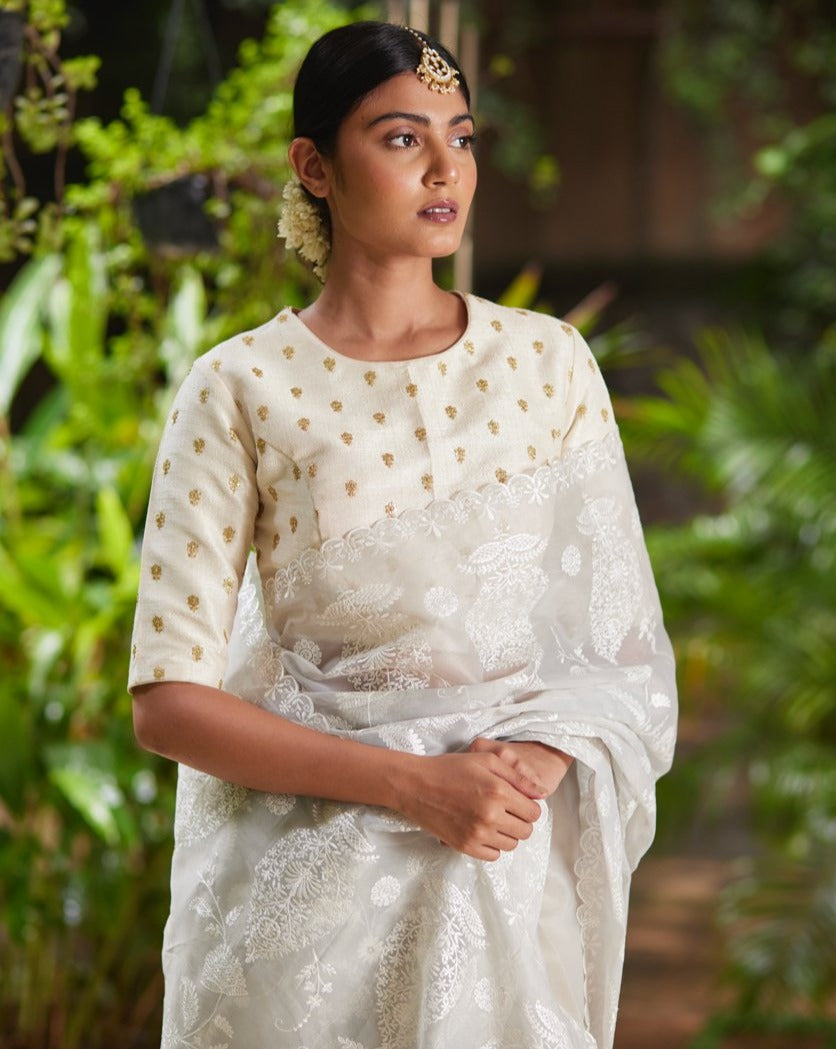 Saree Chikankari - Grey/Ivory - Mayura Kumar