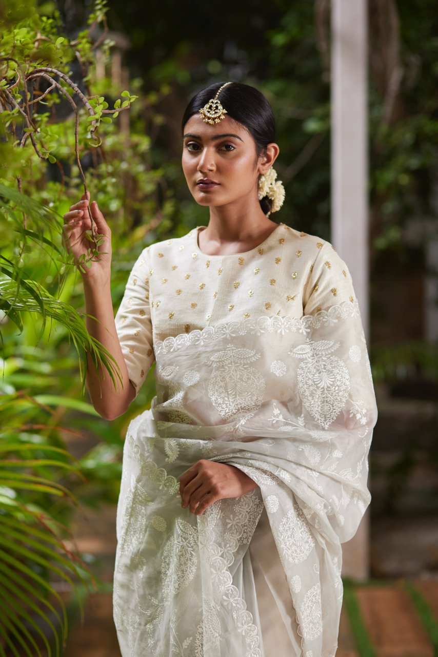 Saree Chikankari - Grey/Ivory - Mayura Kumar
