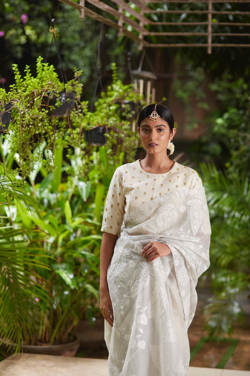 Saree Chikankari - Grey/Ivory - Mayura Kumar