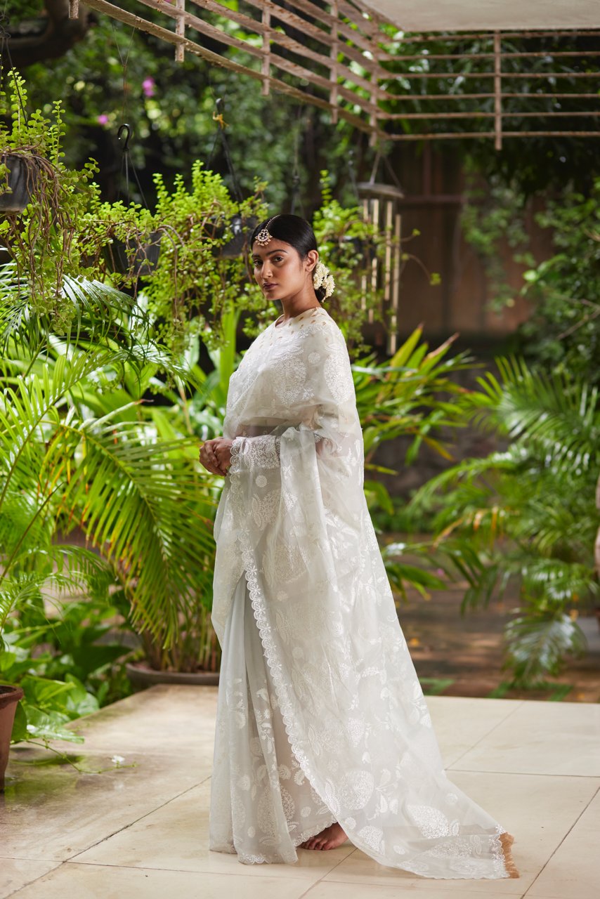 Saree Chikankari - Grey/Ivory - Mayura Kumar