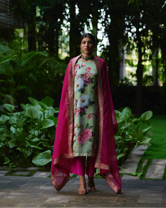 Kurta Set - Lime Green/Fuchsia - Mayura Kumar