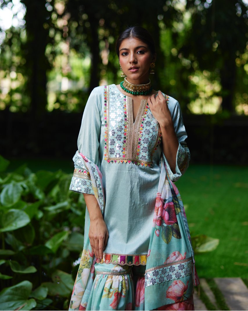 Kurta Set - Mint/Silver/Gold - Mayura Kumar