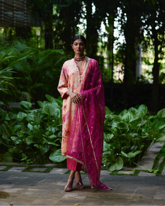 Kurta Set - Peach/Fuchsia - Mayura Kumar