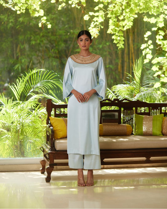 Kurta Set - Powder Blue/Gold - Mayura Kumar