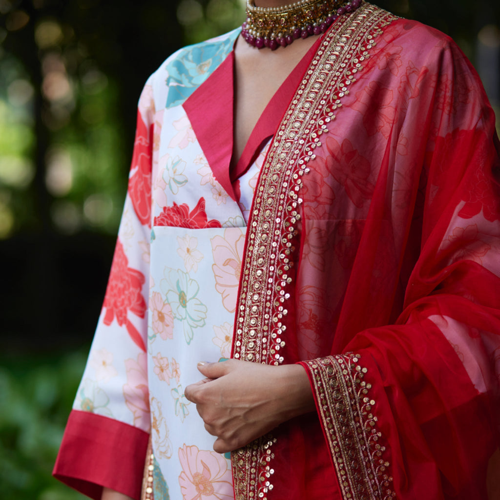 Kurta Set - Powder Blue/Red - Mayura Kumar