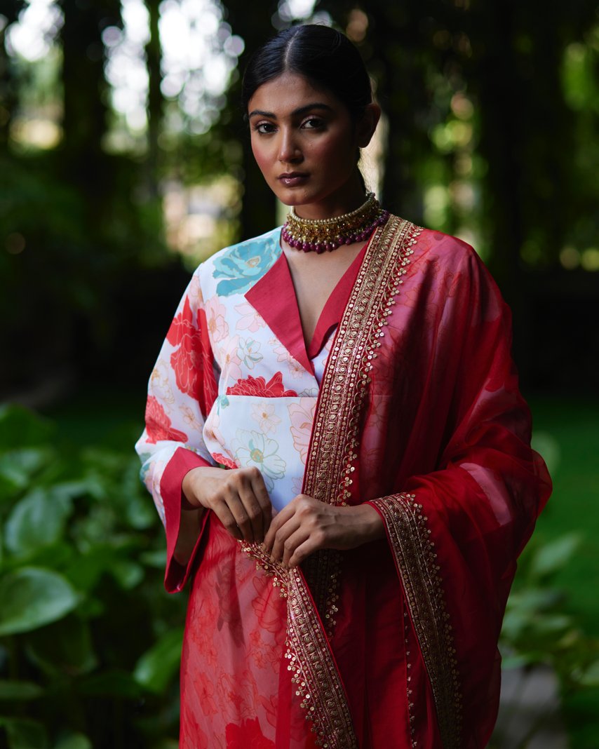 Kurta Set - Powder Blue/Red - Mayura Kumar