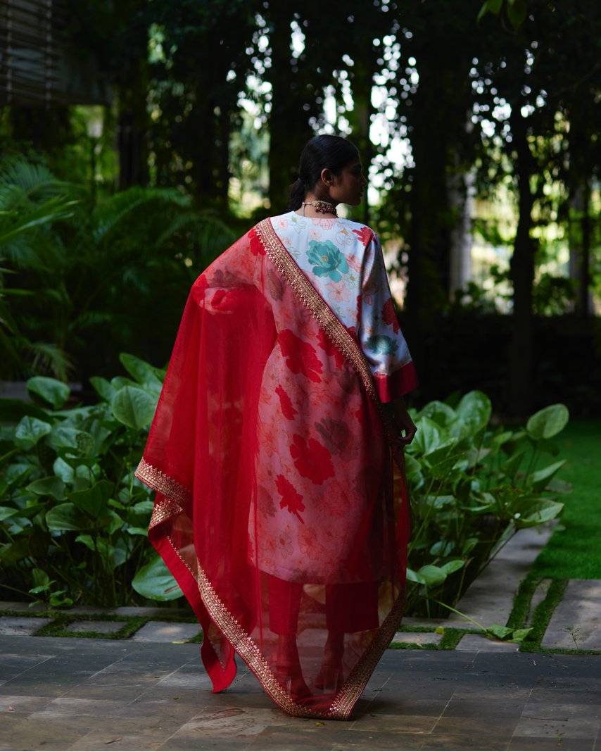 Kurta Set - Powder Blue/Red - Mayura Kumar
