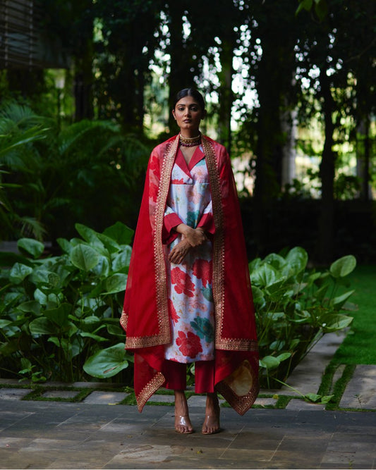 Kurta Set - Powder Blue/Red - Mayura Kumar