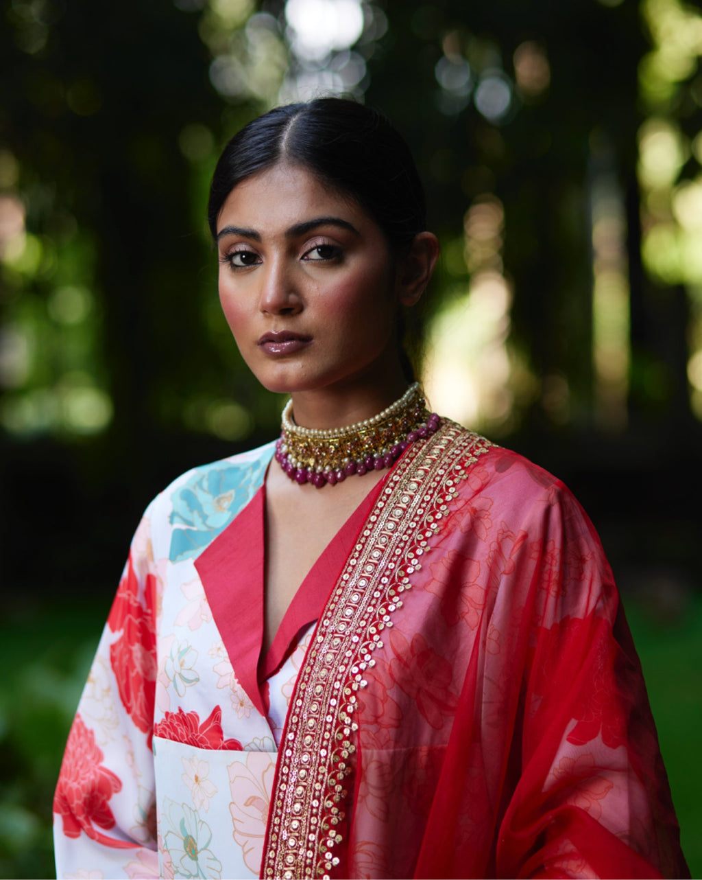Kurta Set - Powder Blue/Red - Mayura Kumar
