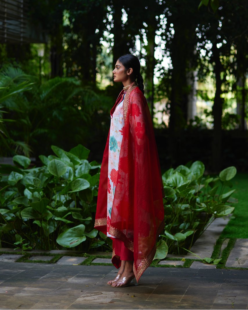 Kurta Set - Powder Blue/Red - Mayura Kumar