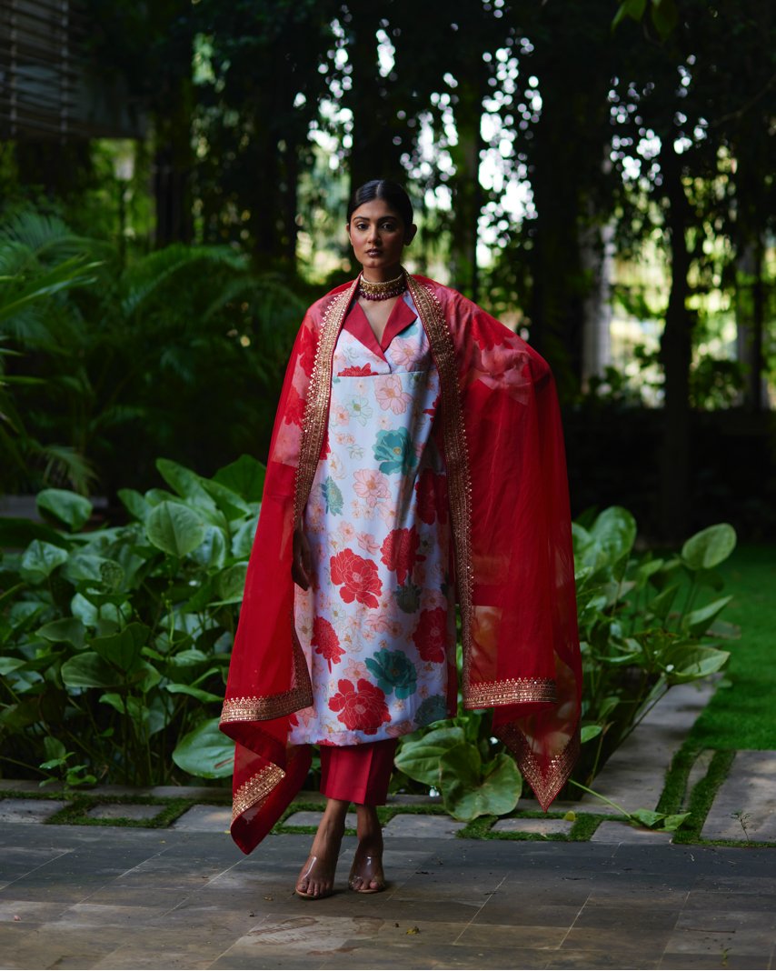 Kurta Set - Powder Blue/Red - Mayura Kumar