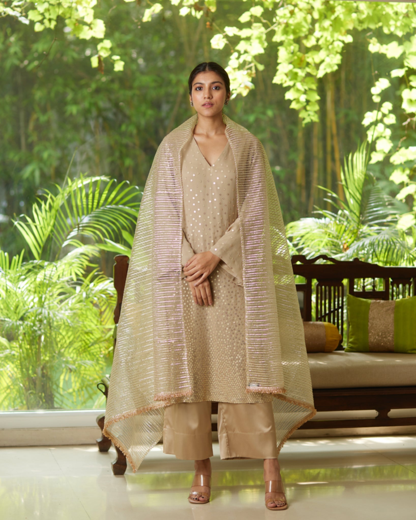 Kurta Set - Taupe/Gold/Silver - Mayura Kumar