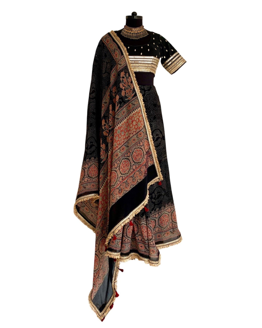 Saree Ajrakh - Black/Red - Mayura Kumar