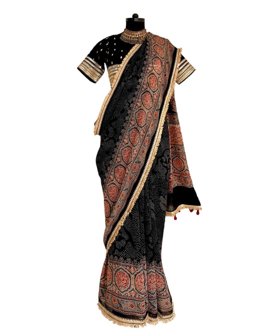 Saree Ajrakh - Black/Red - Mayura Kumar