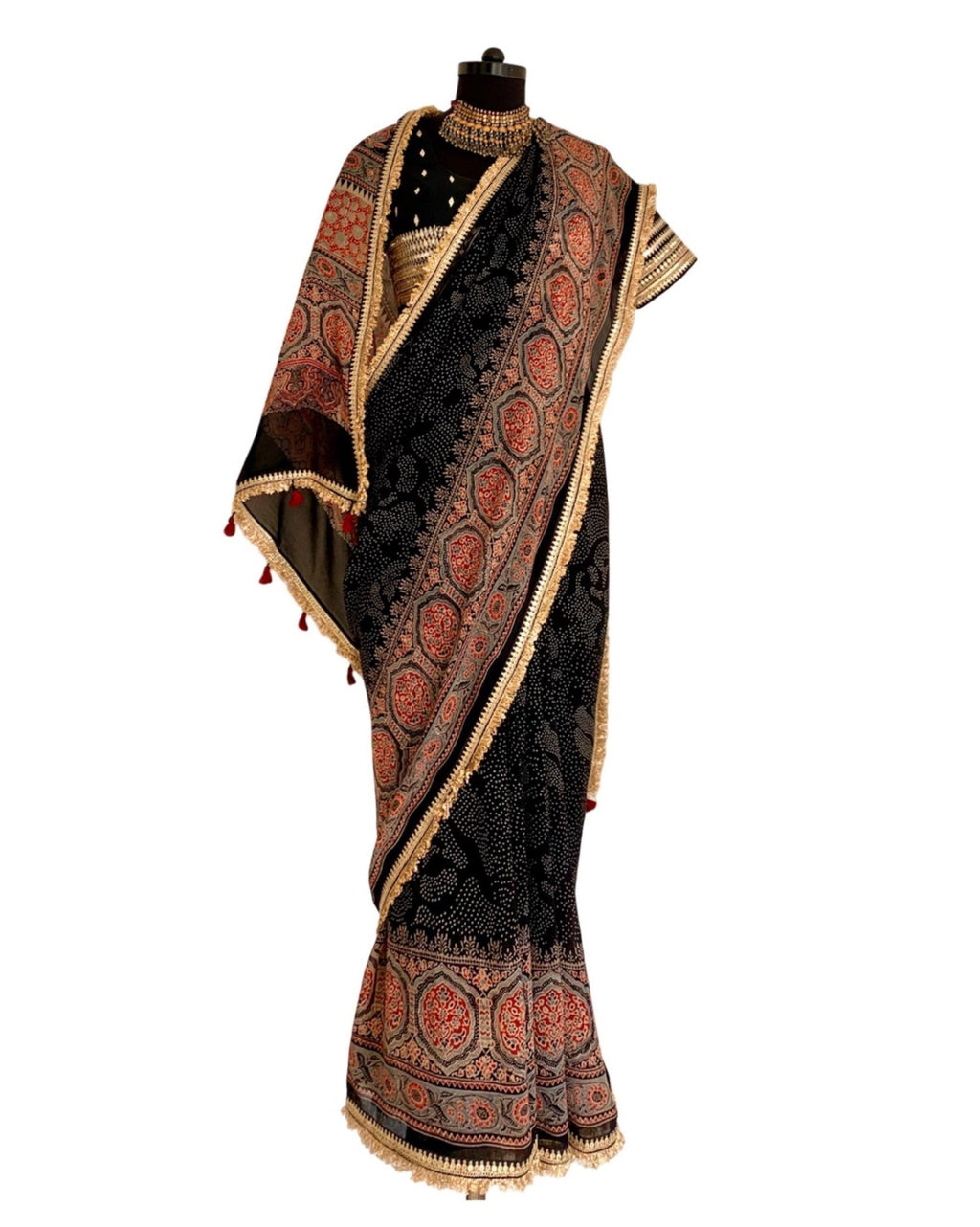 Saree Ajrakh - Black/Red - Mayura Kumar