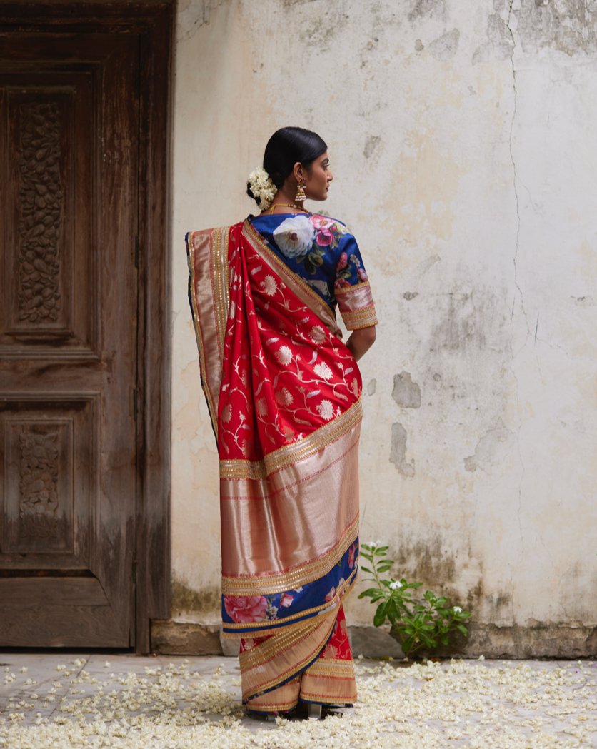 Green & Persian Red Woven Banarasi Saree - Mejaaz Fashion