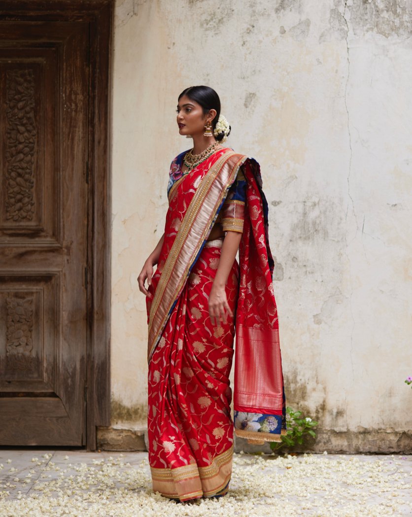 Heena Blue Kanchipuram Silk Saree With Attached Blouse – Zariknyaa