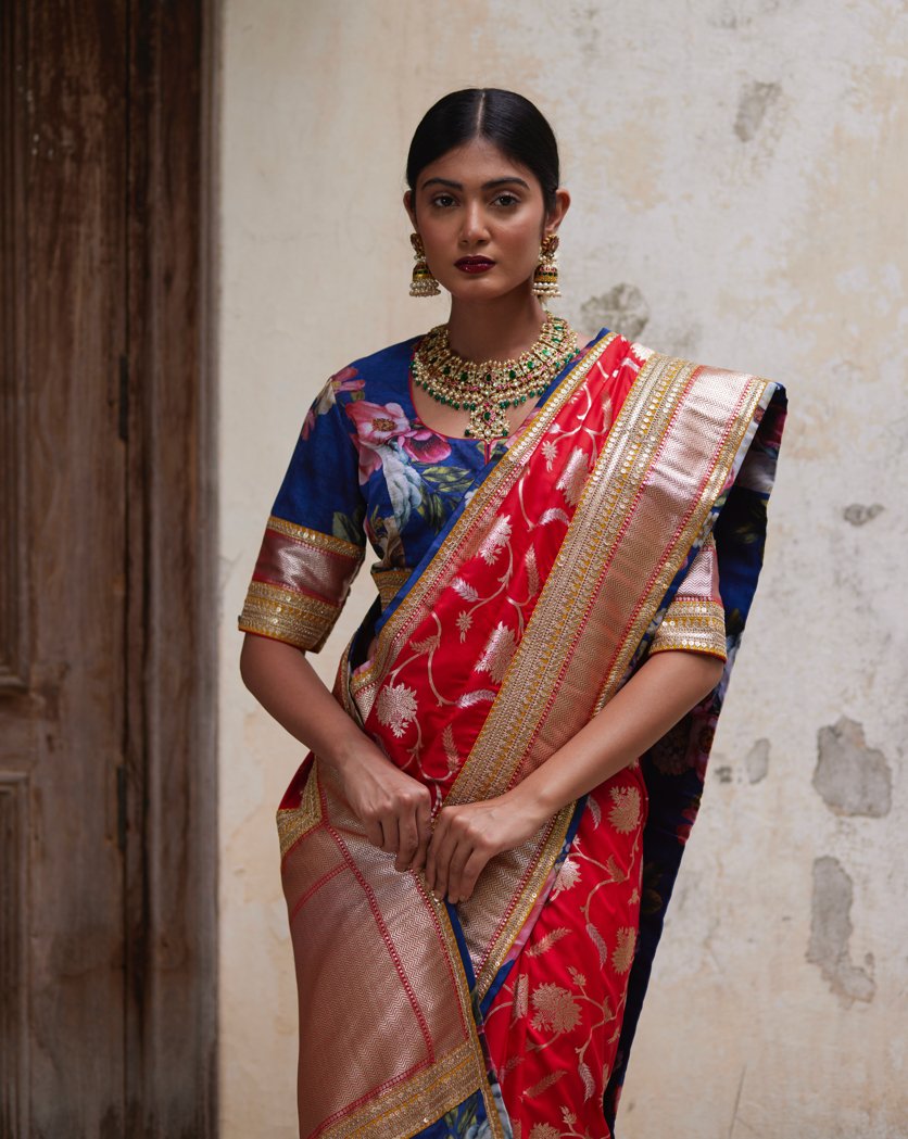 Saree Banarasi - Red/Blue - Mayura Kumar