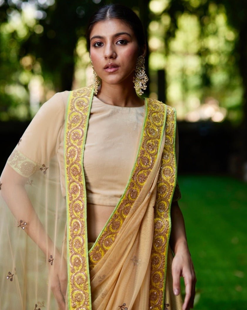 Saree Benarasi - Beige Yellow/Lime - Mayura Kumar