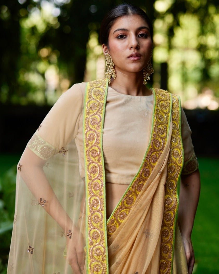 Saree Benarasi - Beige Yellow/Lime - Mayura Kumar