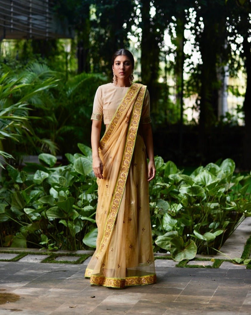 Saree Benarasi - Beige Yellow/Lime - Mayura Kumar