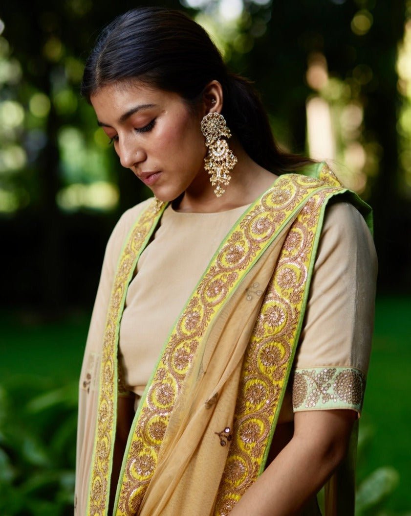 Saree Benarasi - Beige Yellow/Lime - Mayura Kumar