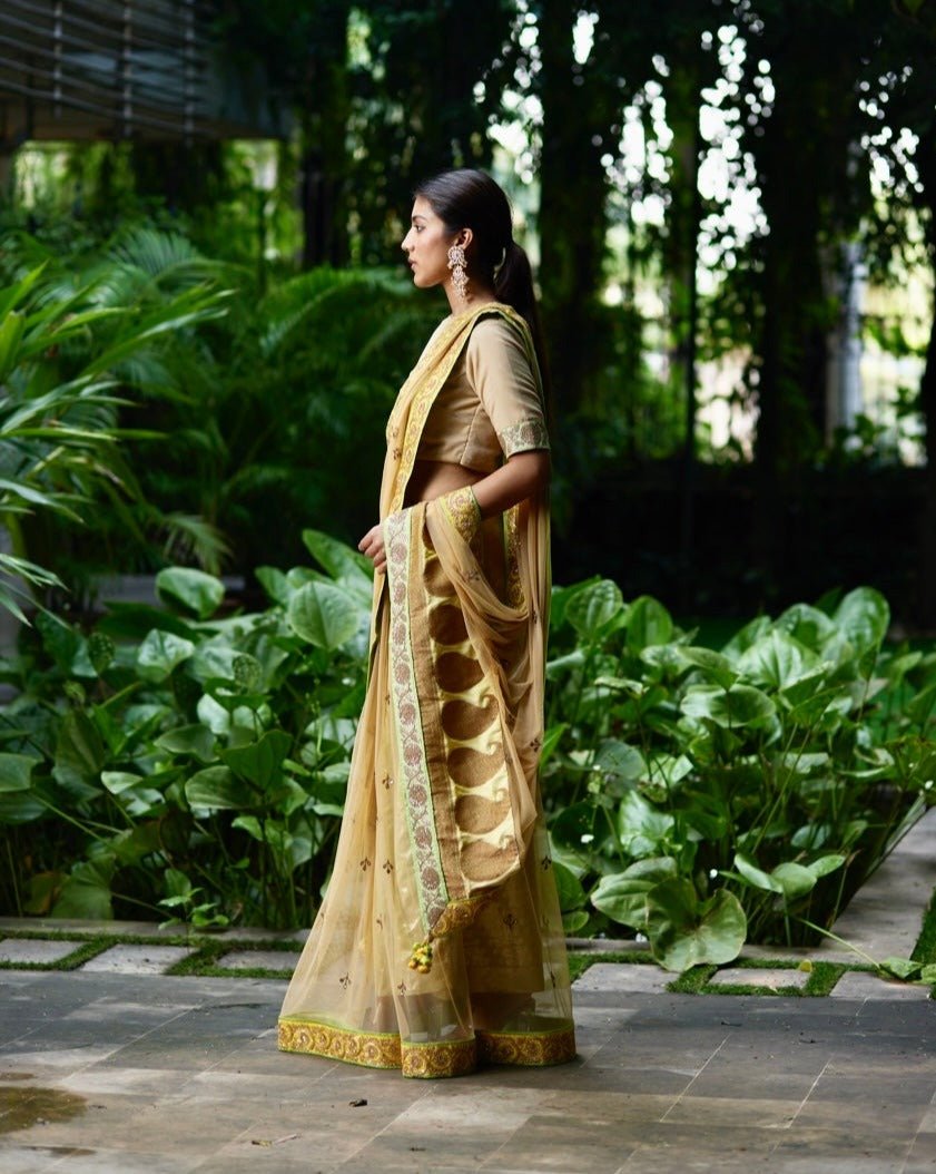 Saree Benarasi - Beige Yellow/Lime - Mayura Kumar