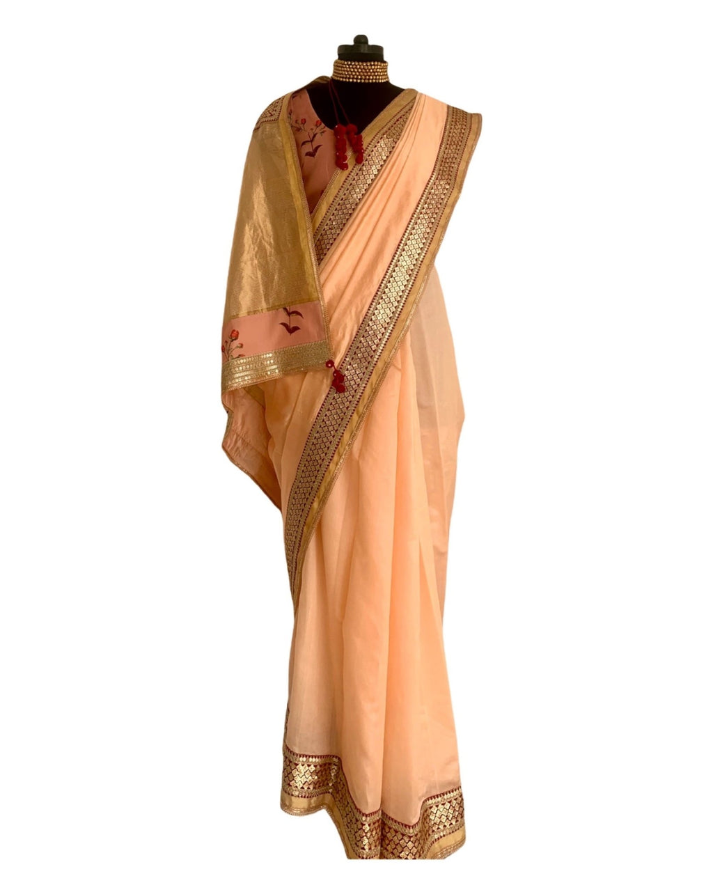 Saree Chanderi - Peach/Gold - Mayura Kumar