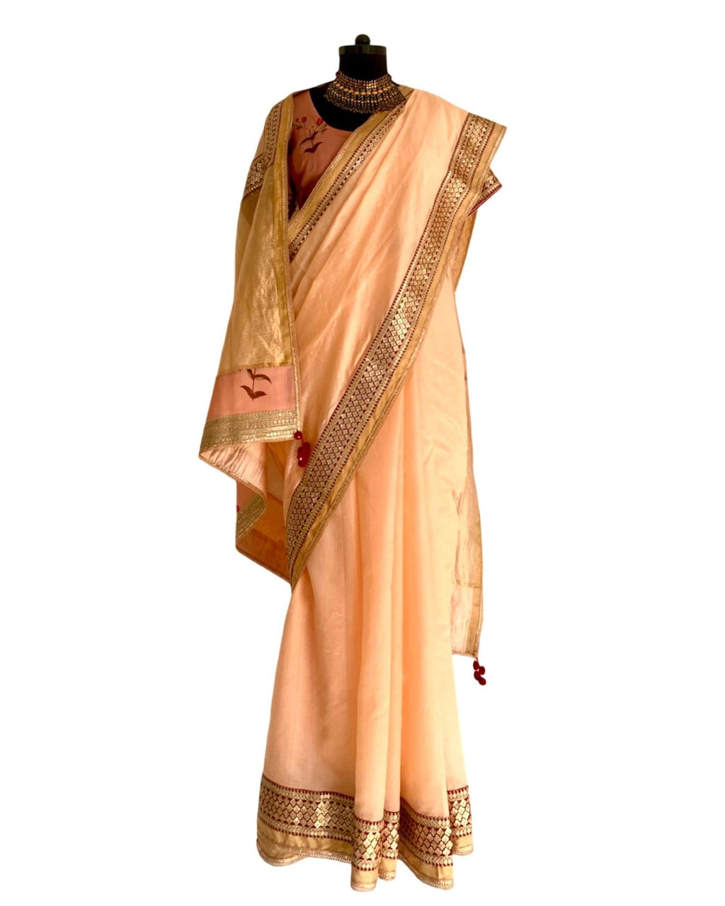 Saree Chanderi - Peach/Gold - Mayura Kumar