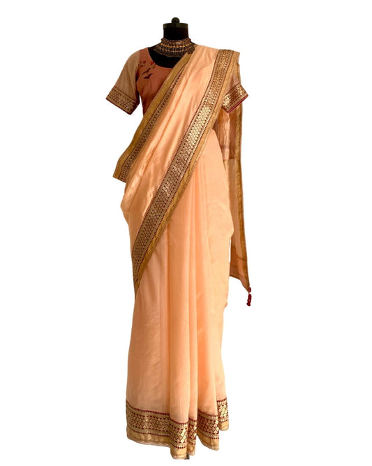 Saree Chanderi - Peach/Gold - Mayura Kumar