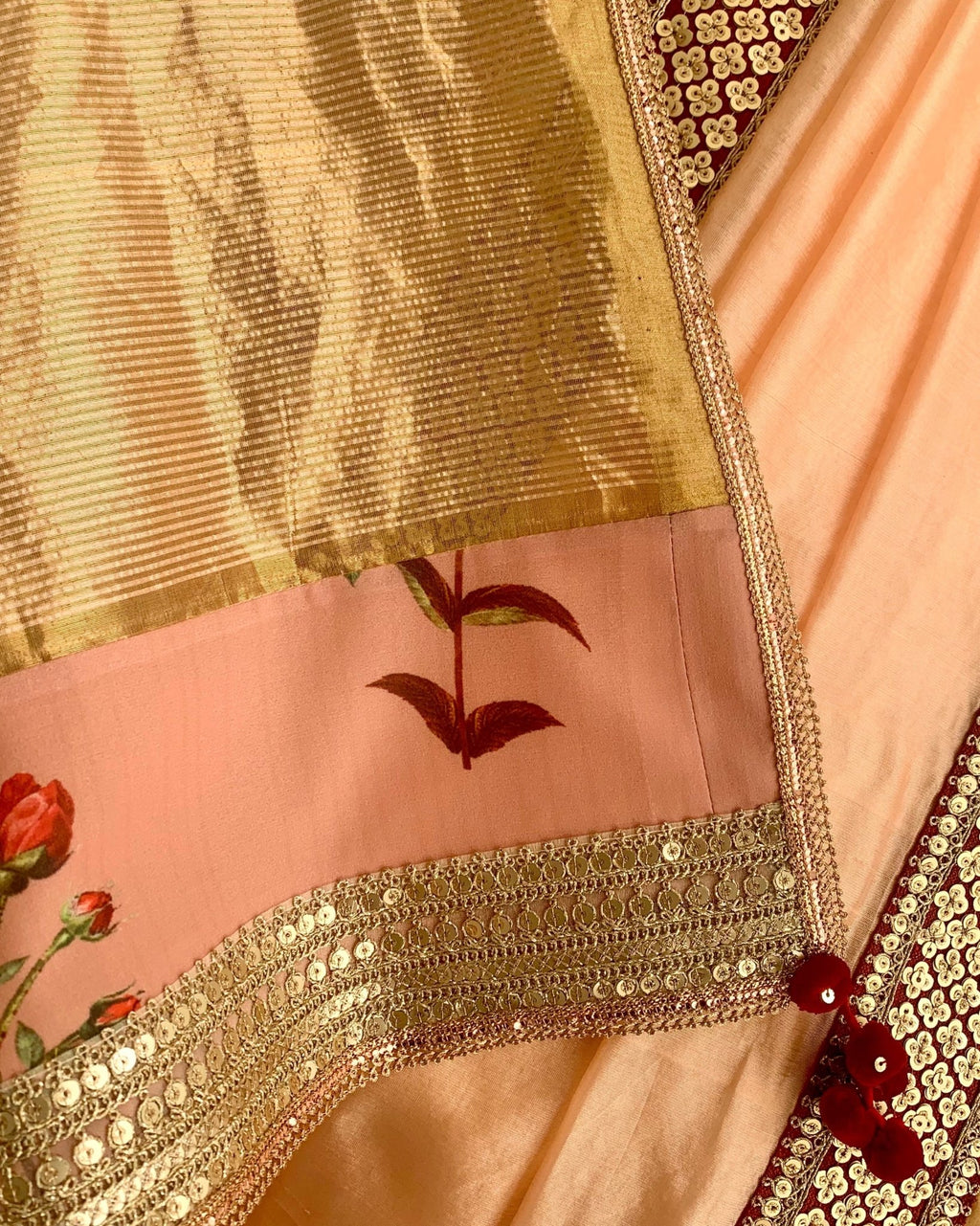 Saree Chanderi - Peach/Gold - Mayura Kumar