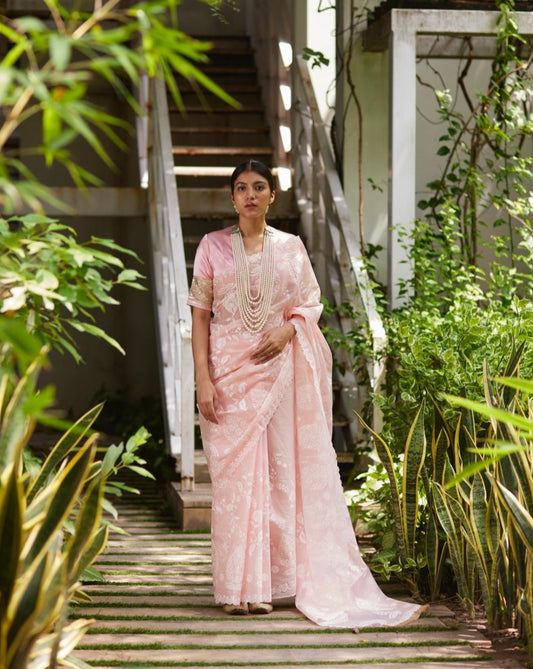 Saree Chikankari - Blush Pink/Ivory - Mayura Kumar