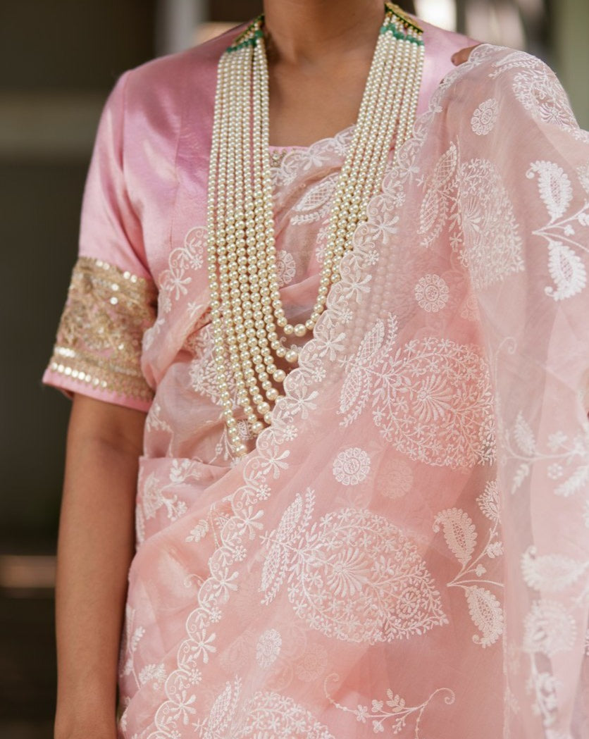 Saree Chikankari - Blush Pink/Ivory - Mayura Kumar