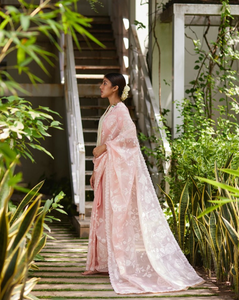 Saree Chikankari - Blush Pink/Ivory - Mayura Kumar