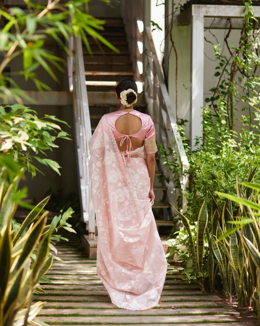 Saree Chikankari - Blush Pink/Ivory – Mayura Kumar