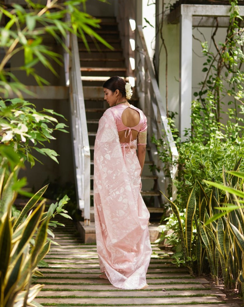 Saree Chikankari - Blush Pink/Ivory - Mayura Kumar