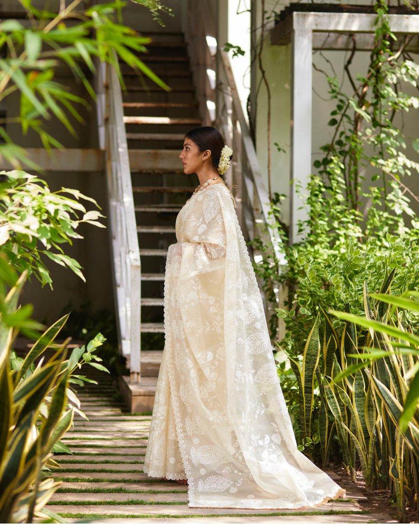 Saree Chikankari - Crème/Ivory Sleeveless - Mayura Kumar
