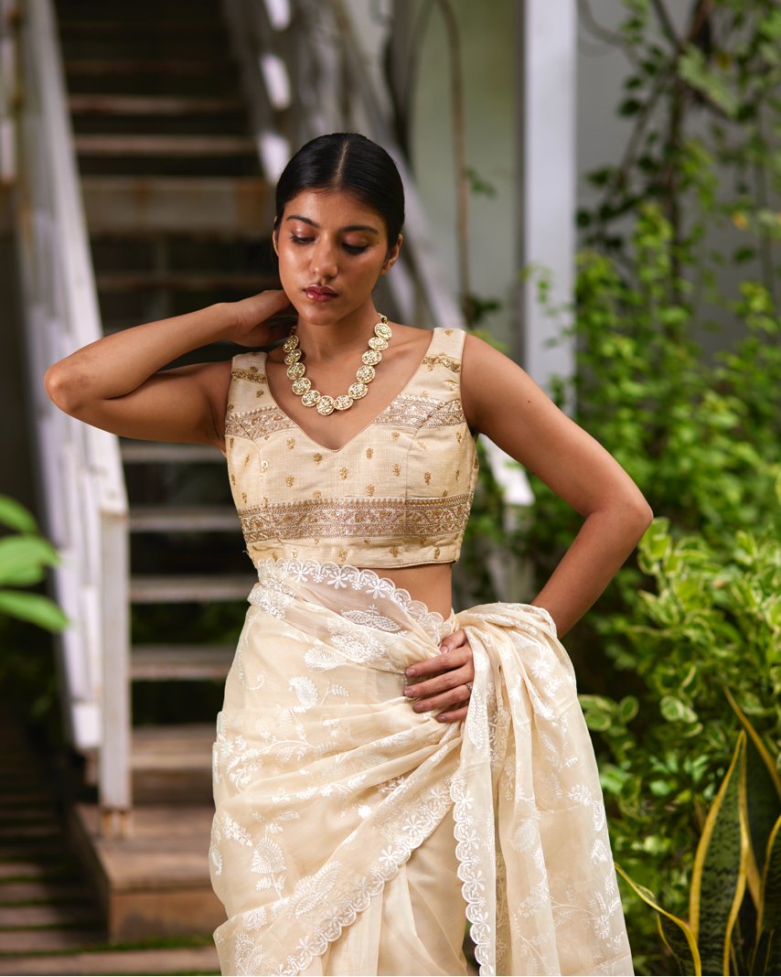 Saree Chikankari - Crème/Ivory Sleeveless - Mayura Kumar