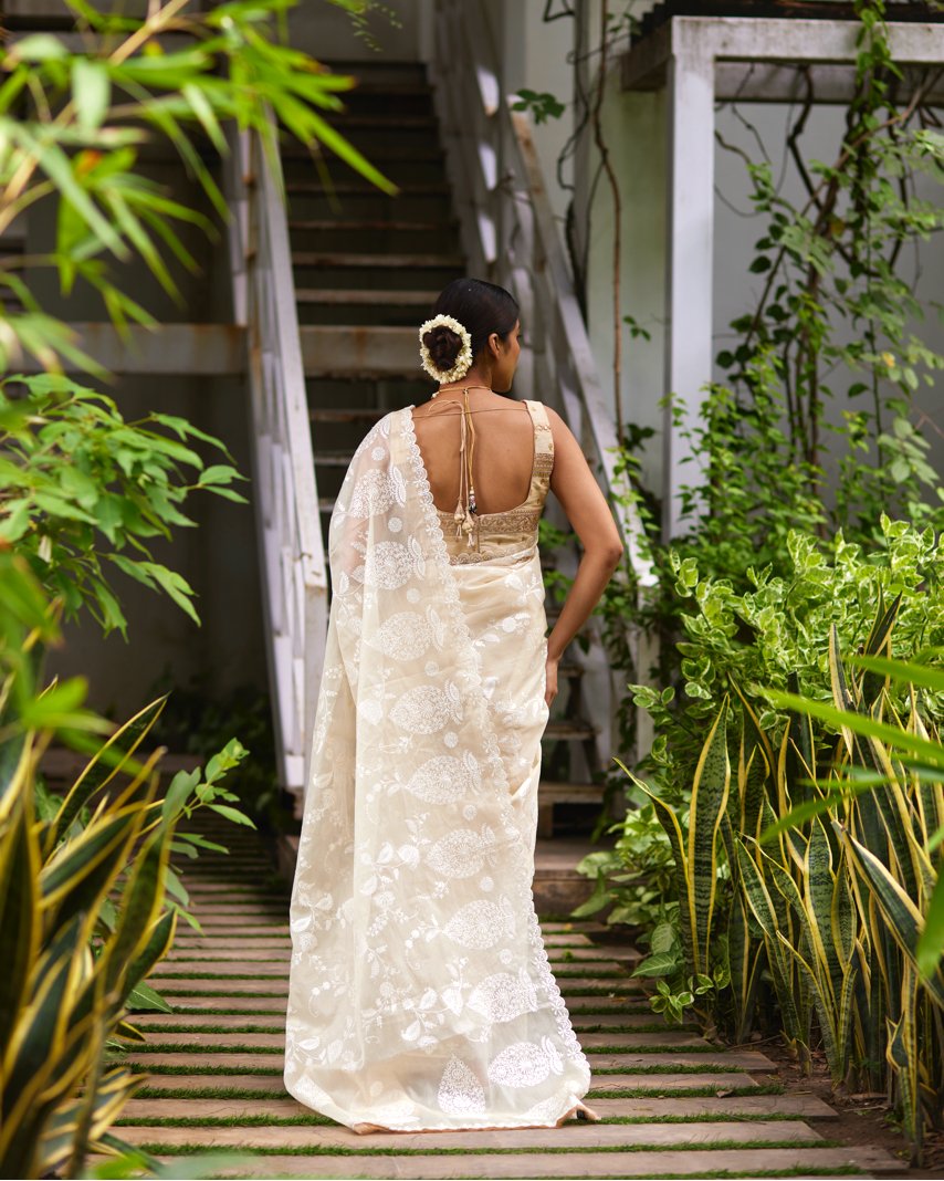 Saree Chikankari - Crème/Ivory Sleeveless - Mayura Kumar
