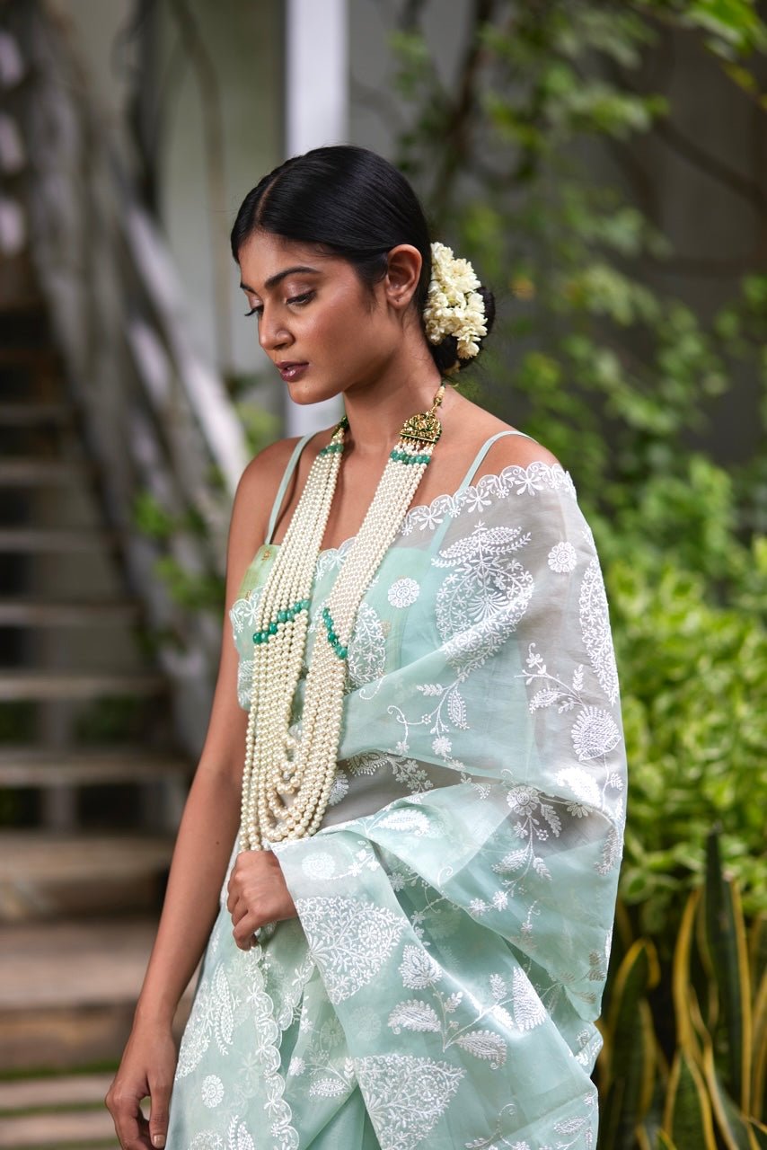 Saree Chikankari - Mint Green/Ivory - Mayura Kumar