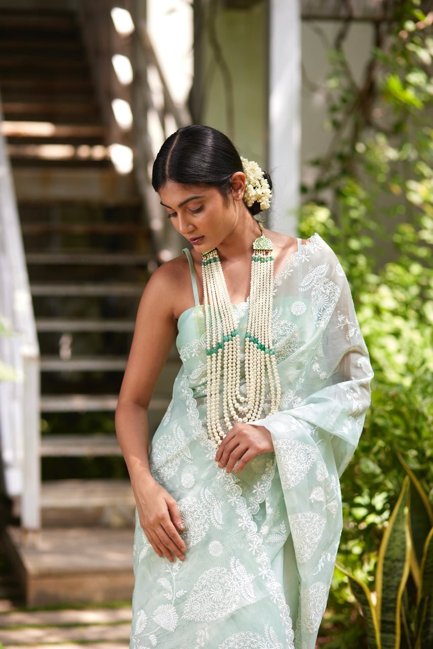 Saree Chikankari - Mint Green/Ivory - Mayura Kumar