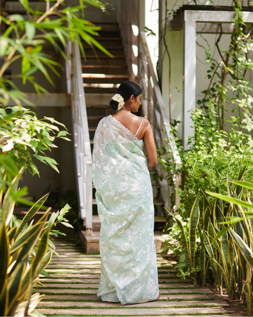 Saree Chikankari - Mint/Ivory - Mayura Kumar